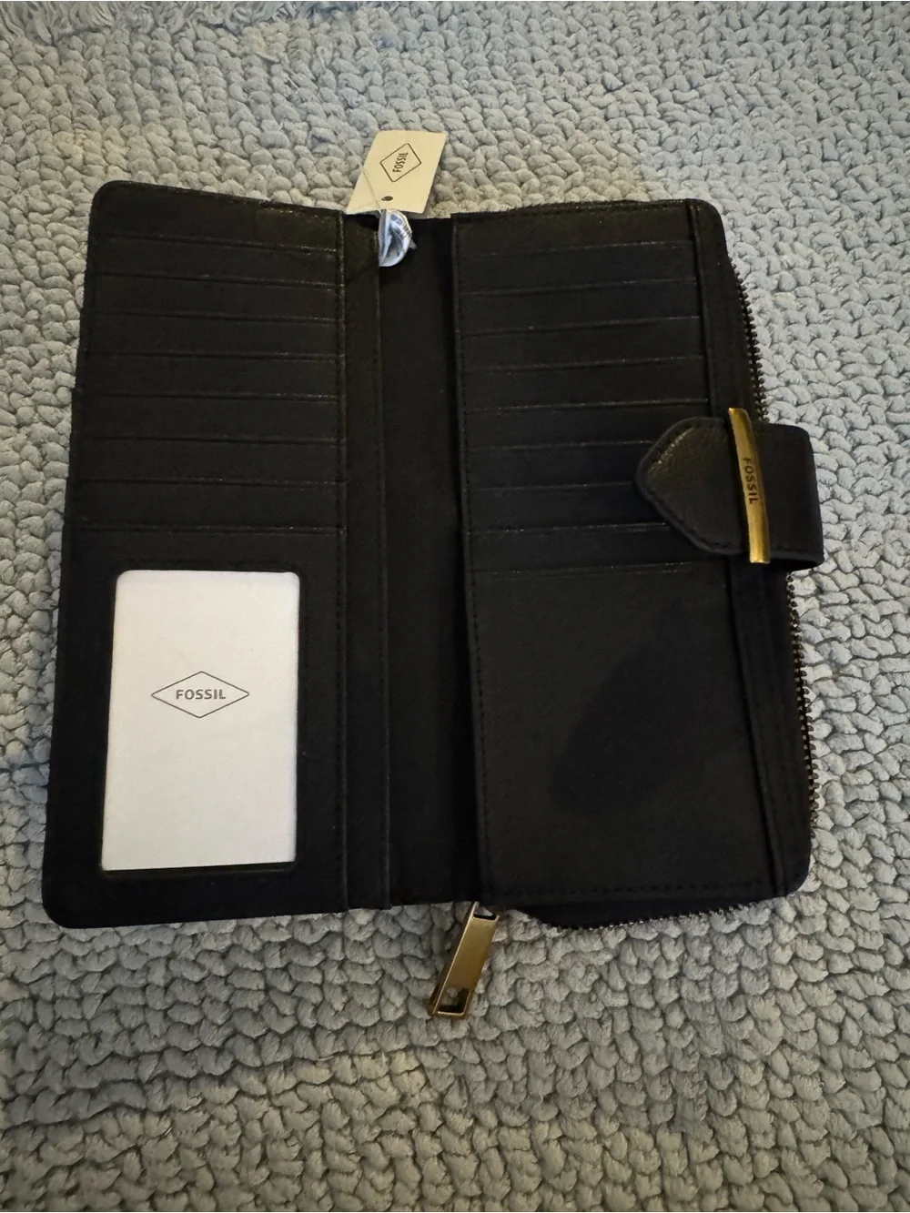 Fossil Black Leather Wallet with Gold Accent